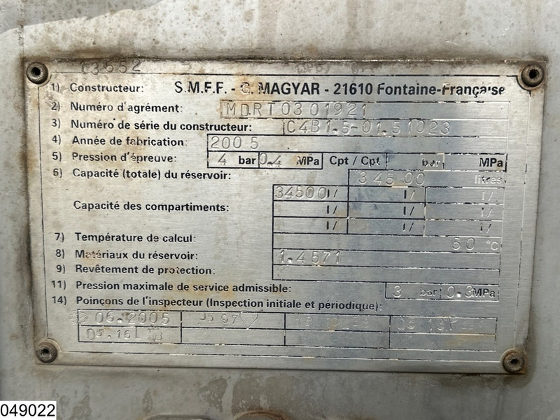 Полуприцеп-цистерна Magyar Chemie 34500 Liter, RVS tank, 1 Compartment: фото 3