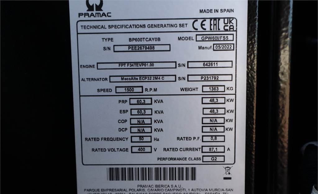 Электрогенератор Pramac GPW60I/FS5 Valid inspection, *Guarantee! Diesel, 6: фото 6