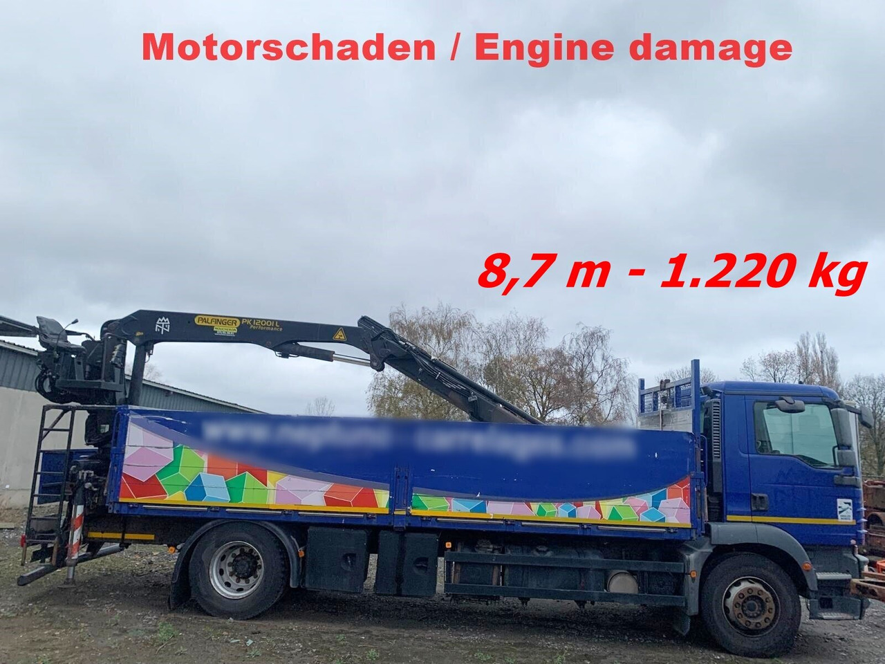 MAN TGM 18.290 4x2 BL mit MOTORSCHADEN! TGM 18.290 4x2 BL, Heckkran Palfinger PK12001L, MOTORSCHADEN! - Автоманипулятор, Грузовик бортовой/ Платформа: фото 1 MAN TGM 18.290 4x2 BL mit MOTORSCHADEN! TGM 18.290 4x2 BL, Heckkran Palfinger PK12001L, MOTORSCHADEN! - Автоманипулятор, Грузовик бортовой/ Платформа: фото 1