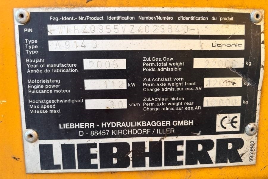 Колёсный экскаватор Liebherr A 914 Litronic A2-PL Tiltrotator 30Km/h: фото 28 Колёсный экскаватор Liebherr A 914 Litronic A2-PL Tiltrotator 30Km/h: фото 28