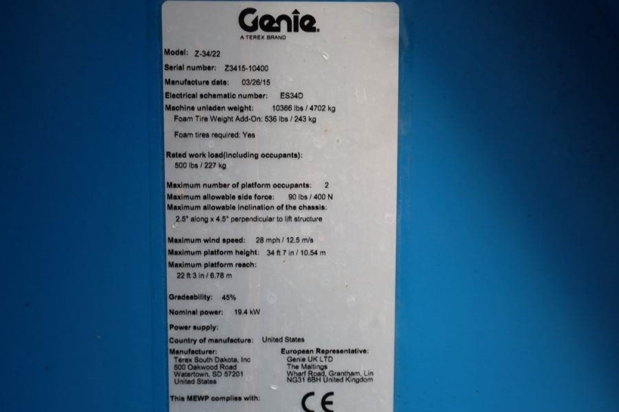 Коленчатый подъемник Genie Z34/22 Diesel, 4x4 Drive, 12.6m Working Height, 6.: фото 6