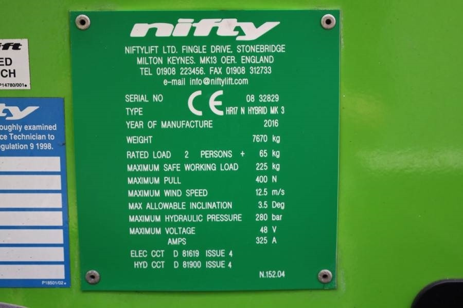Коленчатый подъемник Niftylift HR17N Hybrid MK3 Hybrid Battery & Diesel, 17m Work: фото 6