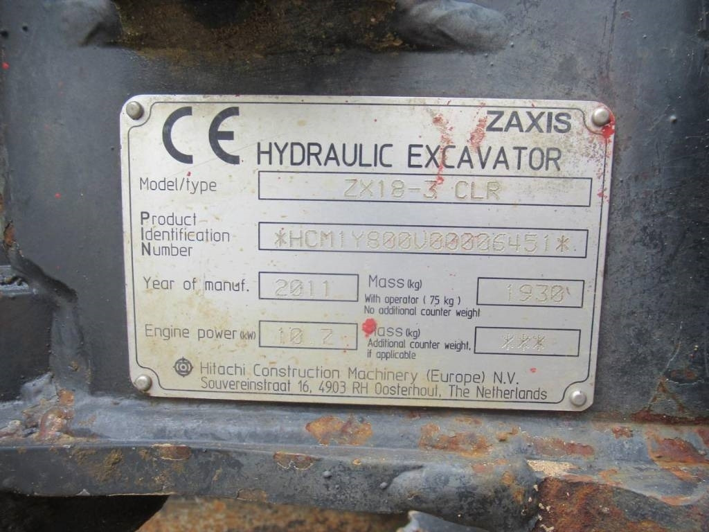 Hitachi ZX 18-3 CLR - Мини-экскаватор: фото 5 Hitachi ZX 18-3 CLR - Мини-экскаватор: фото 5