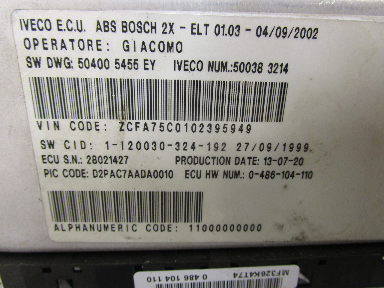 IVECO TECTOR ABS BOSCH ECU P/NO 500383214 - Детали тормозной системы для Грузовиков: фото 2 IVECO TECTOR ABS BOSCH ECU P/NO 500383214 - Детали тормозной системы для Грузовиков: фото 2