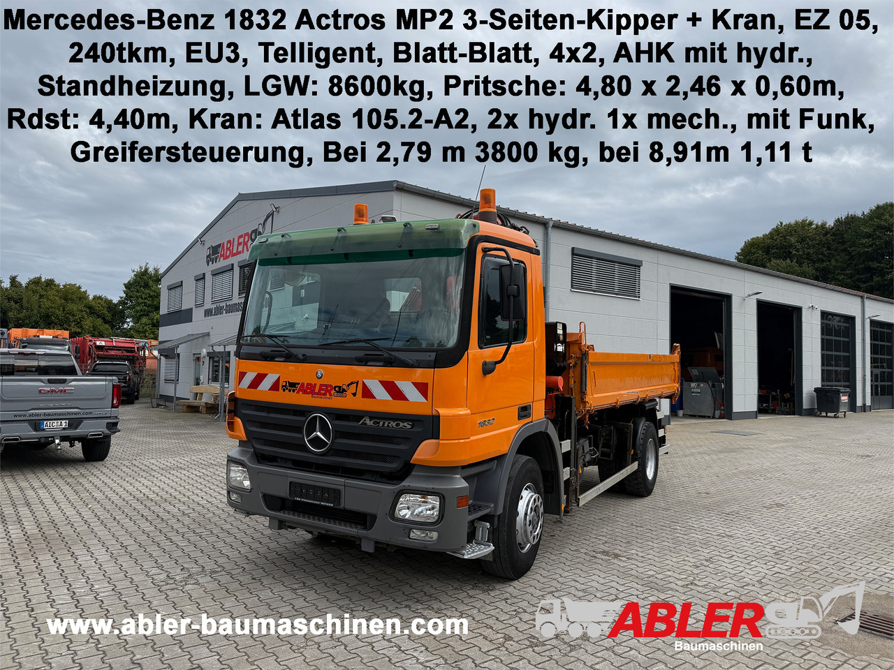 Mercedes-Benz 1832 Actros MP2 3-Seiten-Kipper mit Kran + Funk - Самосвал, Автоманипулятор: фото 1 Mercedes-Benz 1832 Actros MP2 3-Seiten-Kipper mit Kran + Funk - Самосвал, Автоманипулятор: фото 1
