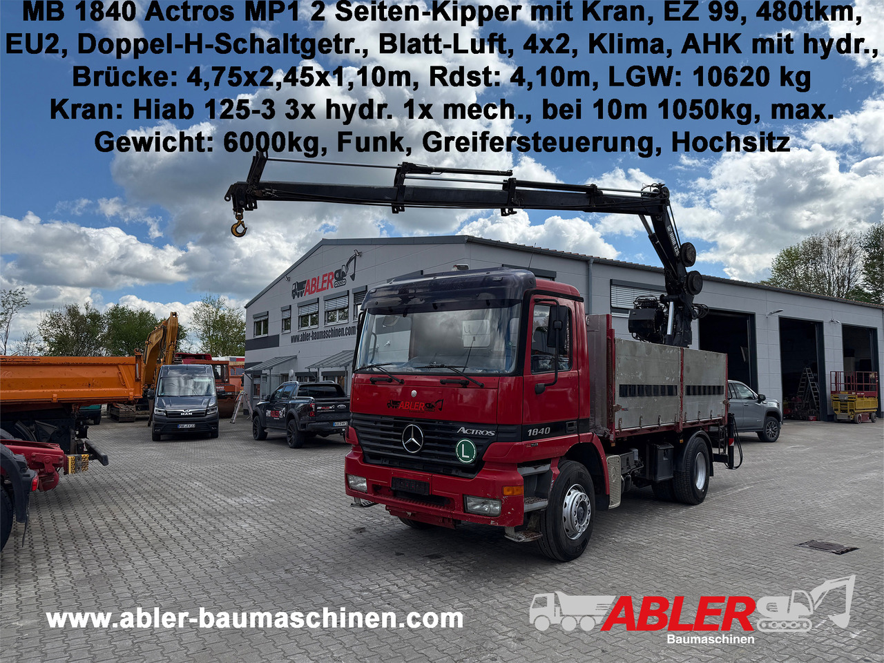 Mercedes-Benz 1840 Actros 2-Seiten-Kipper mit Kran Hiab 125-3 mit Funk - Грузовик бортовой/ Платформа, Автоманипулятор: фото 1 Mercedes-Benz 1840 Actros 2-Seiten-Kipper mit Kran Hiab 125-3 mit Funk - Грузовик бортовой/ Платформа, Автоманипулятор: фото 1