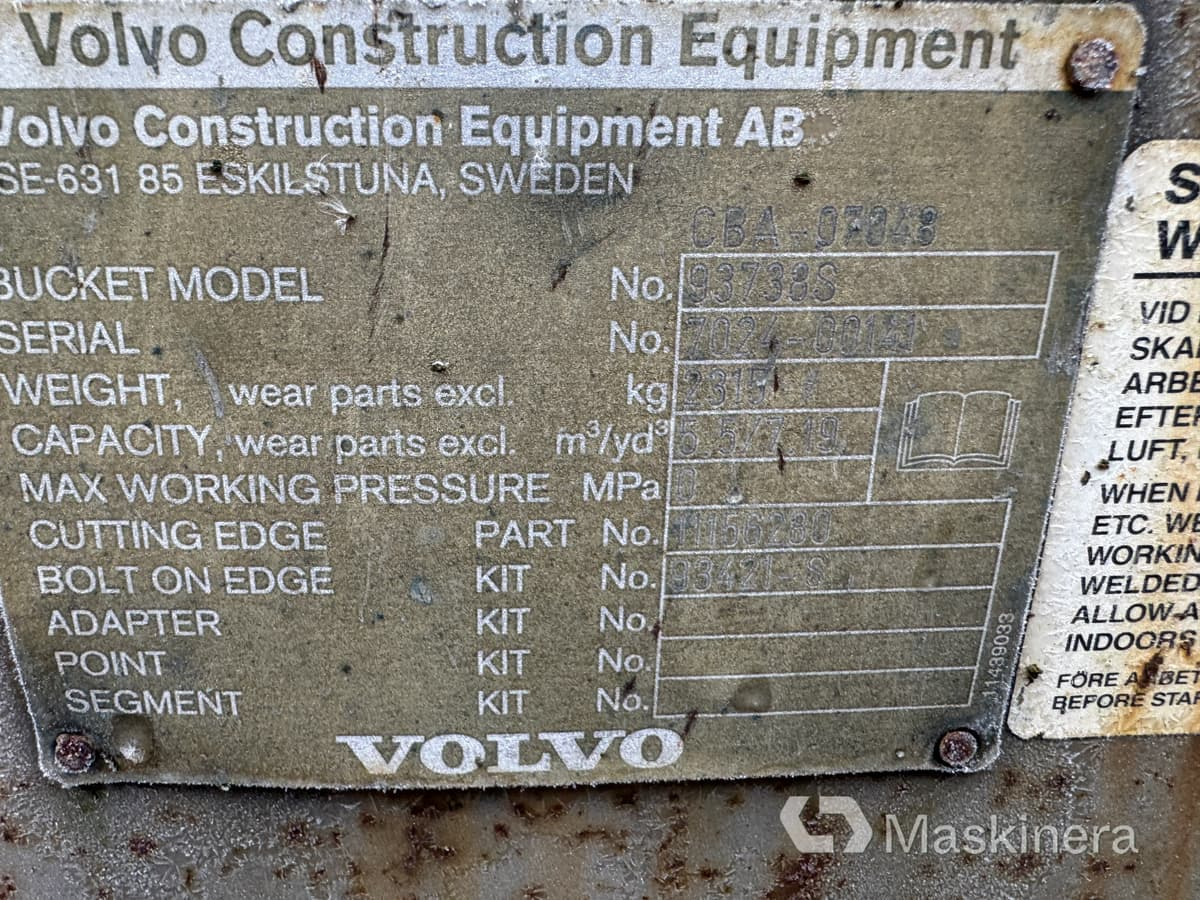 Ковш для погрузчика Volvo Equipment 93738S Volvo Hjullastarskopa stor stora BM: фото 7 Ковш для погрузчика Volvo Equipment 93738S Volvo Hjullastarskopa stor stora BM: фото 7