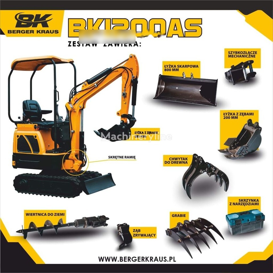 Berger Kraus Nowy BERGER KRAUS BK1200AS KUBOTA skrętne ramie +osprzet - Мини-экскаватор: фото 1 Berger Kraus Nowy BERGER KRAUS BK1200AS KUBOTA skrętne ramie +osprzet - Мини-экскаватор: фото 1