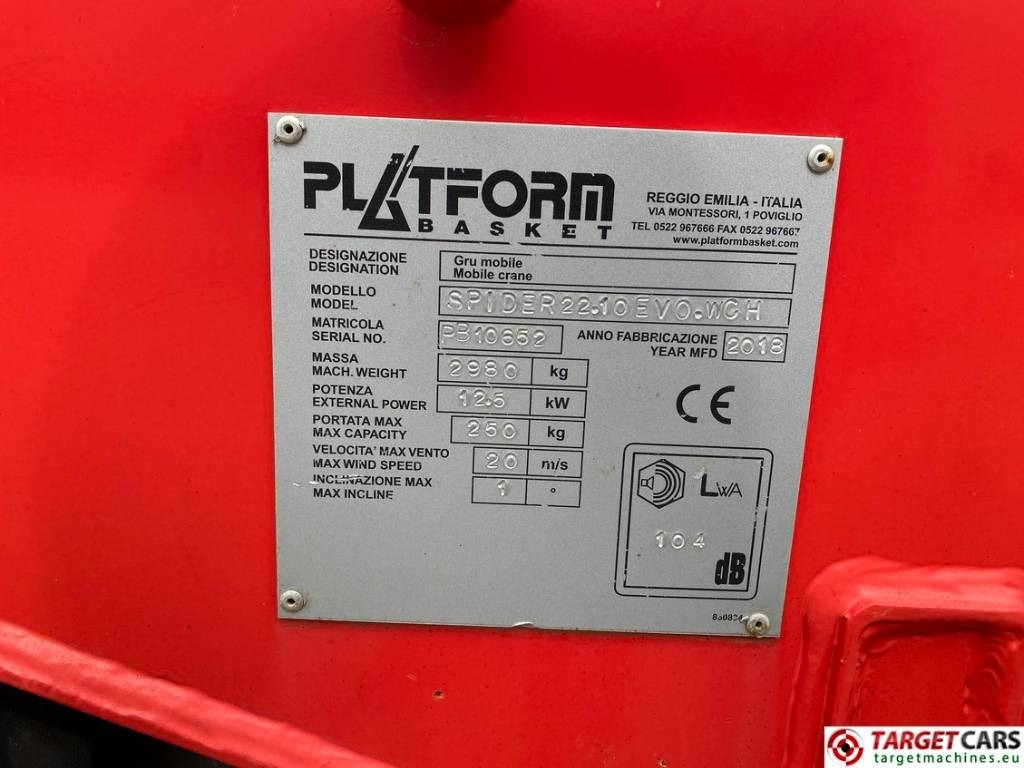 Коленчатый подъемник, Спайдер-вышка Platform Basket Spider 22.10 Evo Track Articulated BoomLift 2170cm: фото 10 Коленчатый подъемник, Спайдер-вышка Platform Basket Spider 22.10 Evo Track Articulated BoomLift 2170cm: фото 10