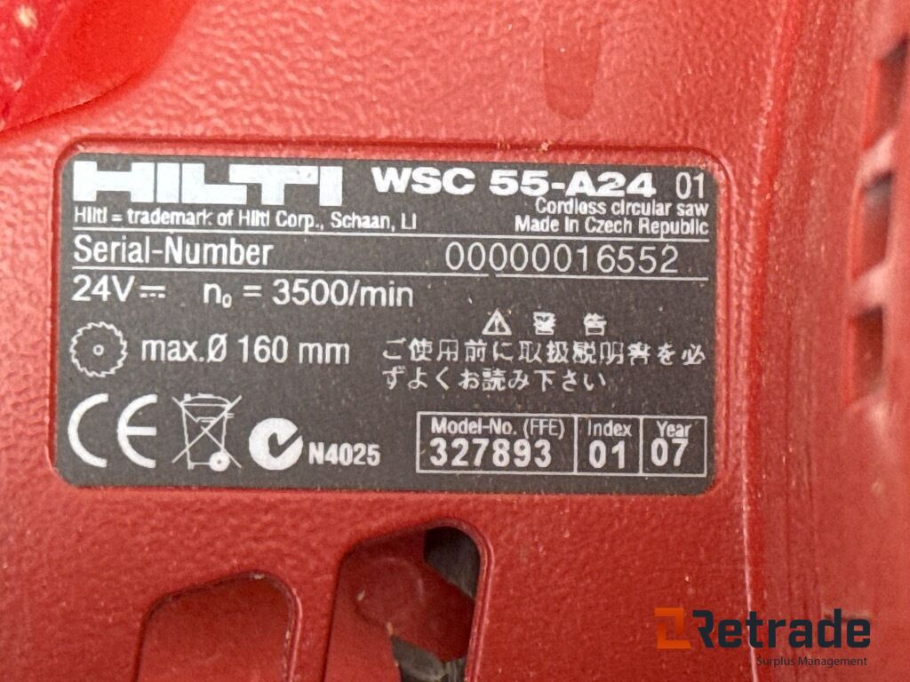 Hilti Wsc 55-a24 rundsav - Строительное оборудование: фото 3 Hilti Wsc 55-a24 rundsav - Строительное оборудование: фото 3
