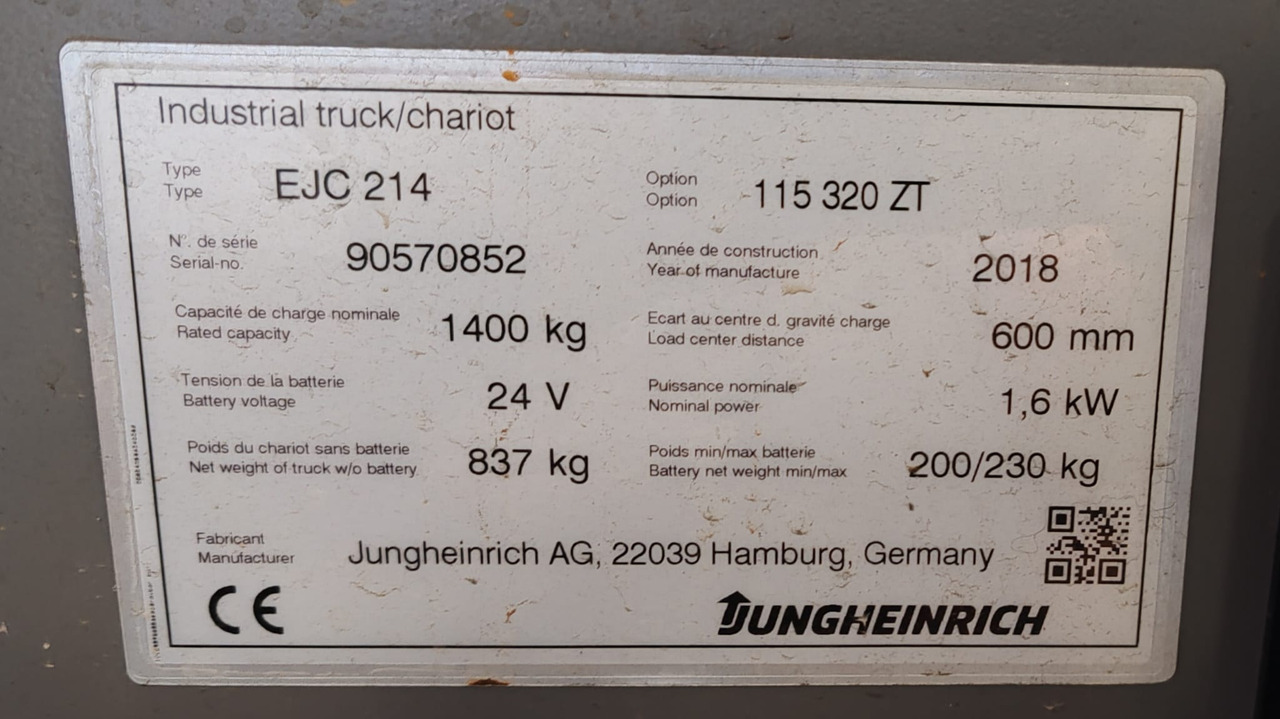 Штабелер Jungheinrich EJC 214 1.4t/ 3.2m/ 2535mh/ 2018yy: фото 9