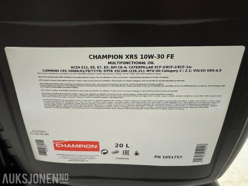 100 Liter Olje - Champion XRS 10W-30 FE Multifunctinal Oil - Навесное оборудование для Строительной техники: фото 4 100 Liter Olje - Champion XRS 10W-30 FE Multifunctinal Oil - Навесное оборудование для Строительной техники: фото 4