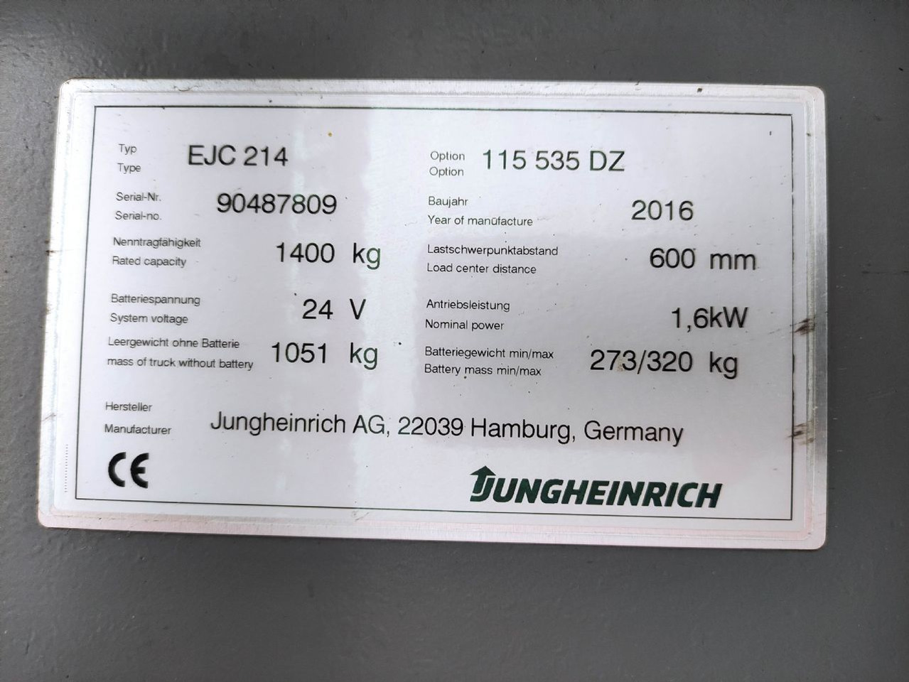 Jungheinrich EJC 214 - Штабелер: фото 5 Jungheinrich EJC 214 - Штабелер: фото 5