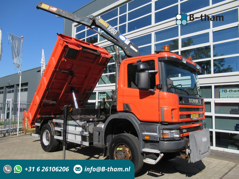 Самосвал, Автоманипулятор Scania P 114 CB 4x4 HZ 340 3-W. Tipper - 3-S. Kipper + HMF 1063 Crane Kran: фото 1