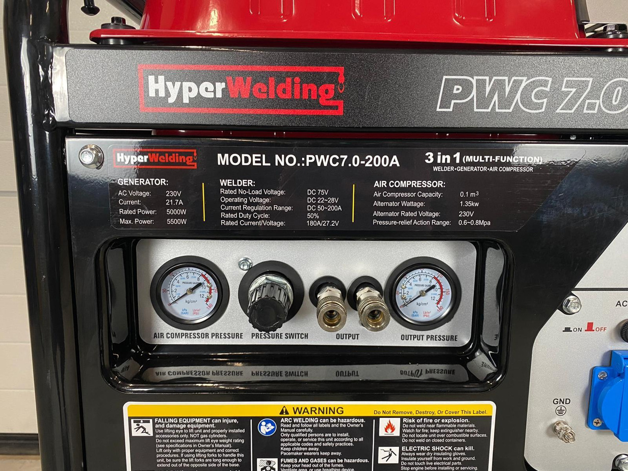 HyperWelding PWC7.0-200A 3 in 1 Multimachine (Generator, Lasapparaat en Luchtcompressor) - Оборудование для гаражей/ Мастерских: фото 2 HyperWelding PWC7.0-200A 3 in 1 Multimachine (Generator, Lasapparaat en Luchtcompressor) - Оборудование для гаражей/ Мастерских: фото 2