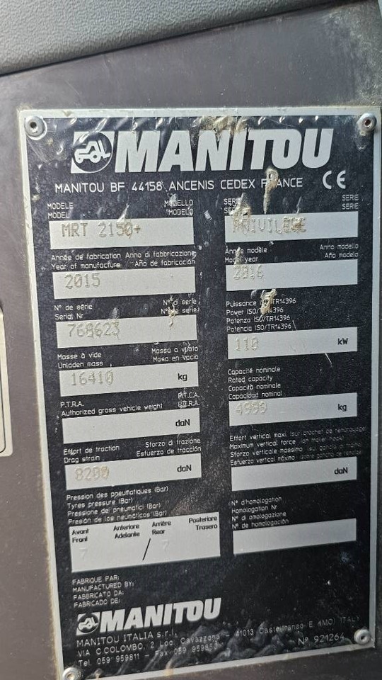 Телескопический погрузчик Manitou MRT 2150 Plus Privilege: фото 15 Телескопический погрузчик Manitou MRT 2150 Plus Privilege: фото 15