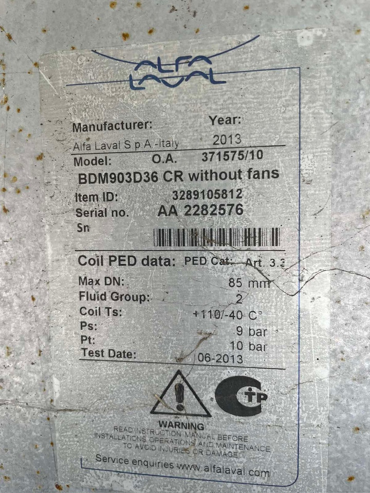 Alfa Laval SPA Italy Dry Cooler BDM903D36 CR - Холодильная установка для Инструментов и оборудования: фото 2 Alfa Laval SPA Italy Dry Cooler BDM903D36 CR - Холодильная установка для Инструментов и оборудования: фото 2