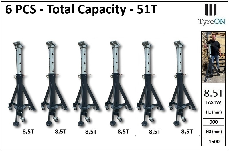 6 pcs TAS1W 8.5T tall axle stands / heavy duty axle stands 900-1500 mm - Total capacity 51 tons - Оборудование для гаражей/ Мастерских: фото 1 6 pcs TAS1W 8.5T tall axle stands / heavy duty axle stands 900-1500 mm - Total capacity 51 tons - Оборудование для гаражей/ Мастерских: фото 1