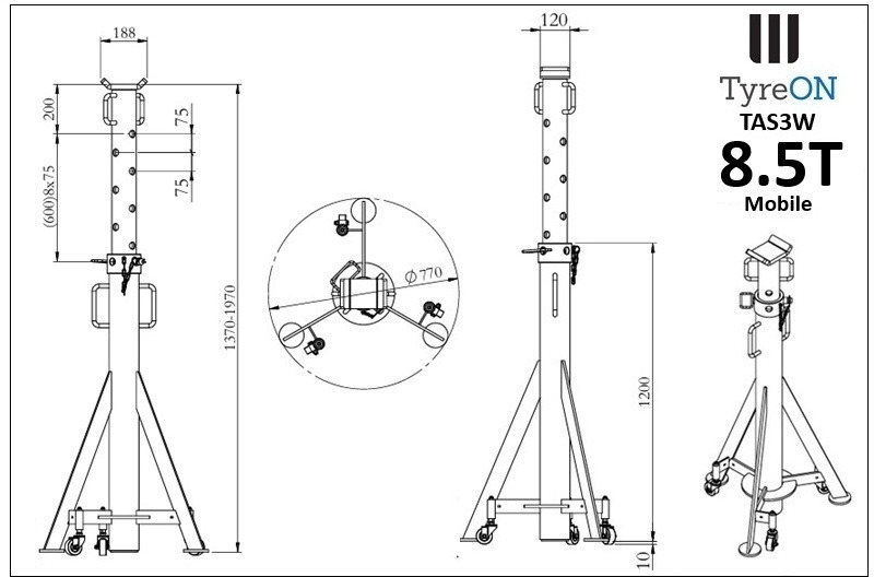 TAS3W axle support 1700-1970 mm mobile | 8.5T - Оборудование для гаражей/ Мастерских: фото 2 TAS3W axle support 1700-1970 mm mobile | 8.5T - Оборудование для гаражей/ Мастерских: фото 2