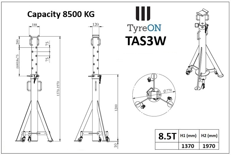 TAS3W axle support 1700-1970 mm mobile | 8.5T - Оборудование для гаражей/ Мастерских: фото 2 TAS3W axle support 1700-1970 mm mobile | 8.5T - Оборудование для гаражей/ Мастерских: фото 2