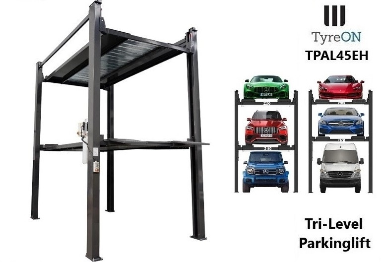 TPAL45EH 4 post car stacker lift - Three level parking lift 3 cars on each- Electrically unlocked - Close fitting platforms - 15 cm ramp height - Autostacker 2500kg + 2000kg - Оборудование для гаражей/ Мастерских: фото 1 TPAL45EH 4 post car stacker lift - Three level parking lift 3 cars on each- Electrically unlocked - Close fitting platforms - 15 cm ramp height - Autostacker 2500kg + 2000kg - Оборудование для гаражей/ Мастерских: фото 1