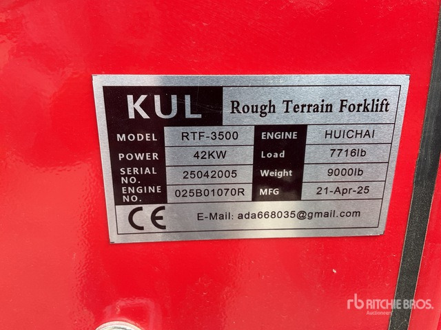 2025 KUL RTF-3500 3.5 ton 4x4 (Unused) Rough Terrain Forklift - Внедорожный погрузчик: фото 2 2025 KUL RTF-3500 3.5 ton 4x4 (Unused) Rough Terrain Forklift - Внедорожный погрузчик: фото 2