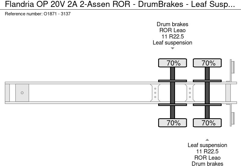 Полуприцеп-контейнеровоз/ Сменный кузов Flandria OP 20V 2A 2-Assen ROR - DrumBrakes - Leaf Suspension - 20FT (O1871): фото 19