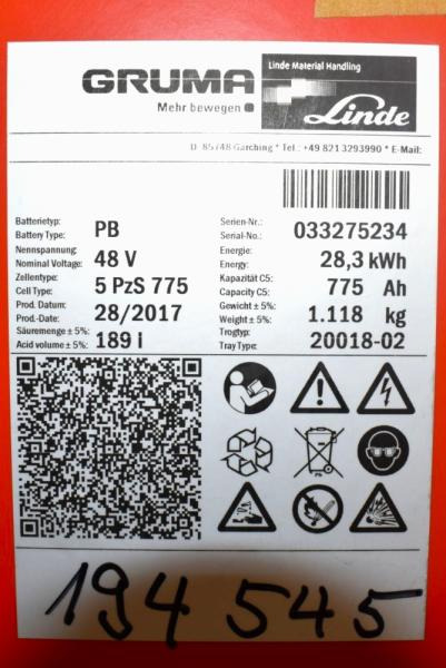 GRUMA 48 Volt 5 PzS 775 Ah - Аккумулятор для Погрузочно-разгрузочной техники: фото 5 GRUMA 48 Volt 5 PzS 775 Ah - Аккумулятор для Погрузочно-разгрузочной техники: фото 5