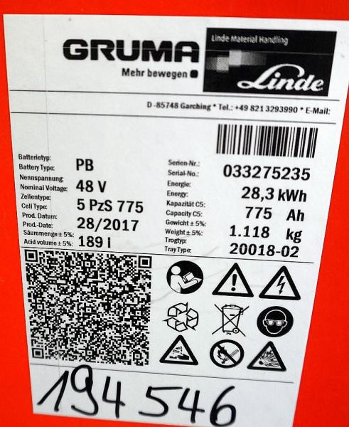 GRUMA 48 Volt 5 PzS 775 Ah - Аккумулятор для Погрузочно-разгрузочной техники: фото 5 GRUMA 48 Volt 5 PzS 775 Ah - Аккумулятор для Погрузочно-разгрузочной техники: фото 5