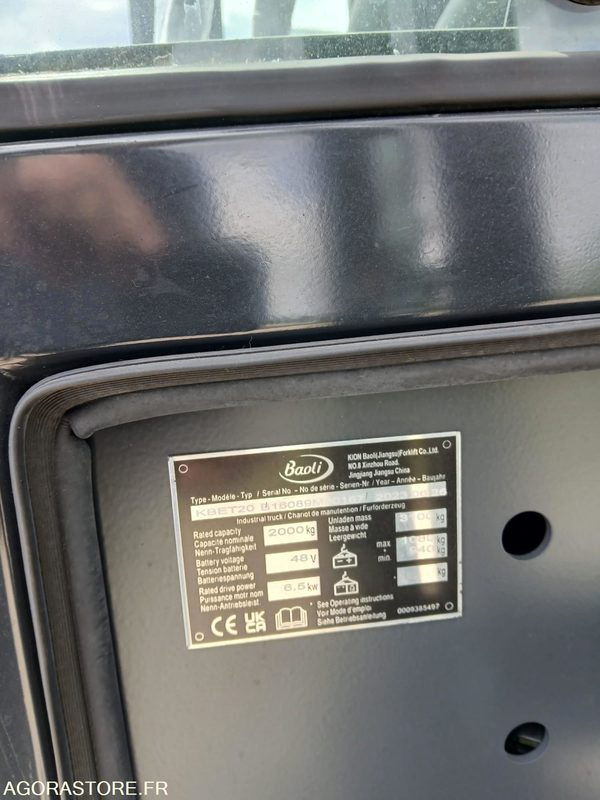 CHARIOT ELEVATEUR ELECTRIQUE BAOLI KBET20N 5500 NEUF - Электропогрузчик: фото 3 CHARIOT ELEVATEUR ELECTRIQUE BAOLI KBET20N 5500 NEUF - Электропогрузчик: фото 3
