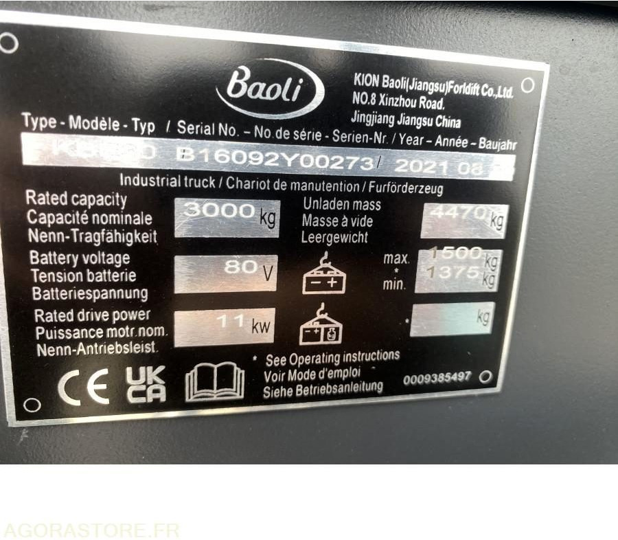 Chariot élévateur BAOLI KBE30N 3T ELECTRIQUE - Электропогрузчик: фото 3 Chariot élévateur BAOLI KBE30N 3T ELECTRIQUE - Электропогрузчик: фото 3
