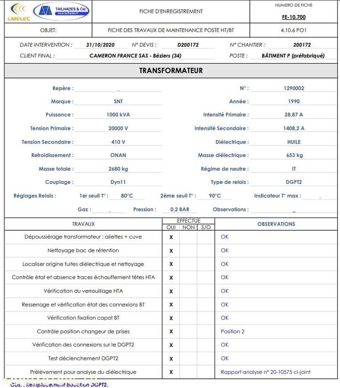 Инструмент/ Оборудование Transformateur électrique huile minérale 1000 kVA SNT: фото 13 Инструмент/ Оборудование Transformateur électrique huile minérale 1000 kVA SNT: фото 13
