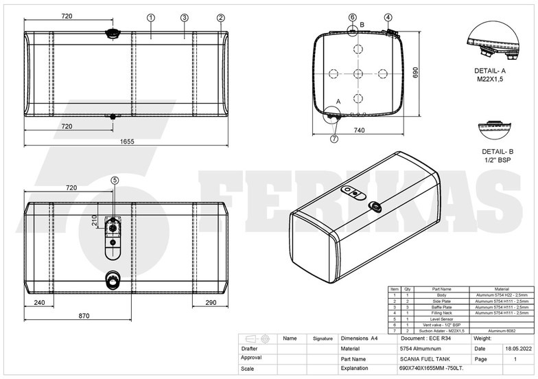 Новый Топливный бак для Грузовиков Scania New aluminum fuel tank 750L: фото 8