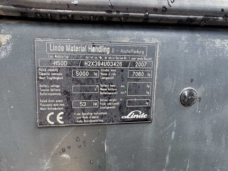 Дизельный погрузчик Linde H50D Triplo 465 Freelift / Sideshift / 4e Functie VW Diesel 2007: фото 18