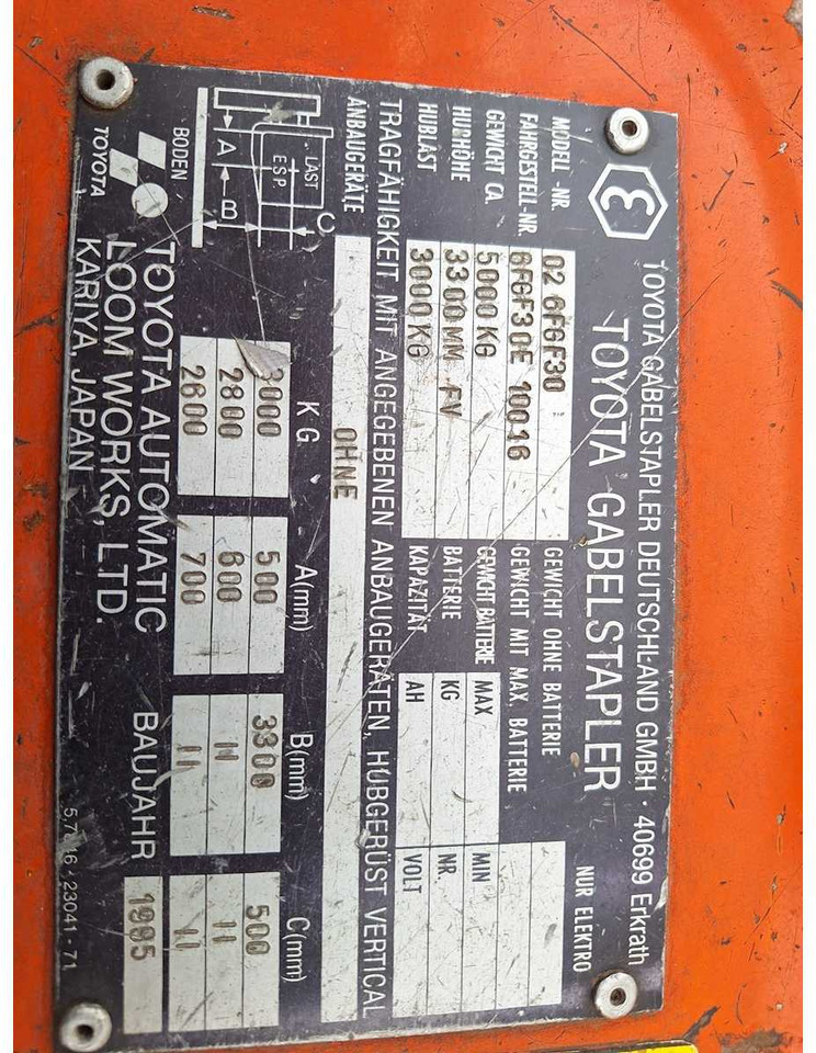 Вилочный погрузчик TOYOTA - 1995 - 02 6FGF30 - FORKLIFT TRIPLEX -FREE-LIFT - SIDE-SHIFT: фото 10 Вилочный погрузчик TOYOTA - 1995 - 02 6FGF30 - FORKLIFT TRIPLEX -FREE-LIFT - SIDE-SHIFT: фото 10