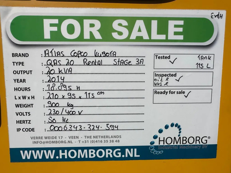 Электрогенератор Atlas-Copco QAS 20 Kubota Leroy Somer 20 kVA Silent Rental generatorrset Stage 3A: фото 18