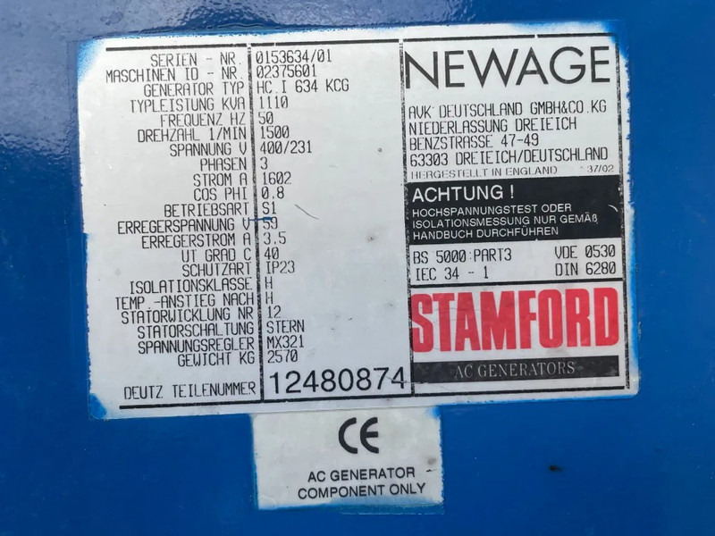 Электрогенератор Deutz Gasset 800 / 1110 kVA Stamford generatorset: фото 6