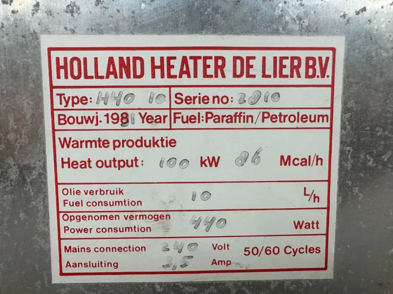 Holland Holland Heater HHO 10 Kachel 100 kW Diesel Heater - Тепловая пушка: фото 5 Holland Holland Heater HHO 10 Kachel 100 kW Diesel Heater - Тепловая пушка: фото 5