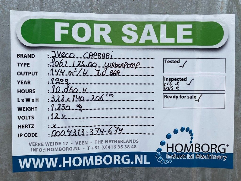 Насос для воды Iveco 8061 I 25.00 Waterpomp Caprari 144 m3 / h 12 Bar Mobiele Beregenings pompset: фото 13