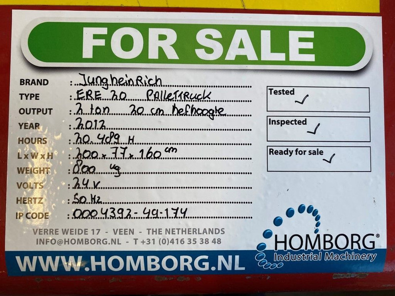 Тележка Jungheinrich ERE 20 2 ton Elektrische Pallet truck meerijder: фото 17