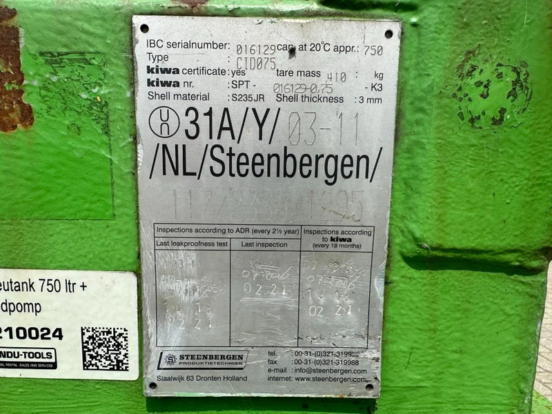 Резервуар для хранения Kiwa IBC Steenbergen 750 liter Dieseltank met handpomp: фото 12 Резервуар для хранения Kiwa IBC Steenbergen 750 liter Dieseltank met handpomp: фото 12