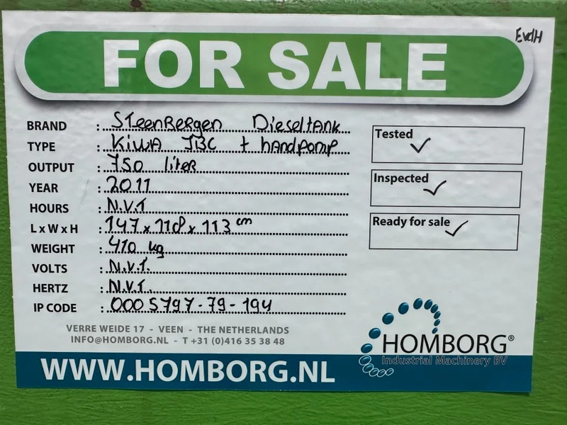 Резервуар для хранения Kiwa IBC Steenbergen 750 liter Dieseltank met handpomp: фото 7 Резервуар для хранения Kiwa IBC Steenbergen 750 liter Dieseltank met handpomp: фото 7