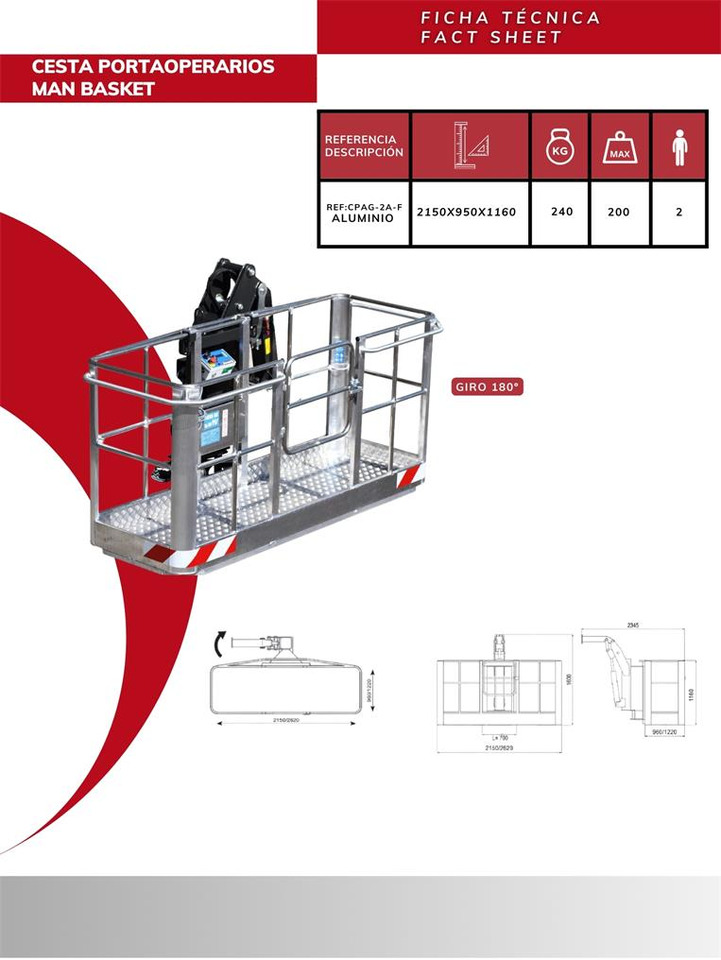 180º Self-leveling Aluminum Man Basket CPAG-2A-F - Навесное оборудование для Кранов-манипуляторов: фото 3 180º Self-leveling Aluminum Man Basket CPAG-2A-F - Навесное оборудование для Кранов-манипуляторов: фото 3