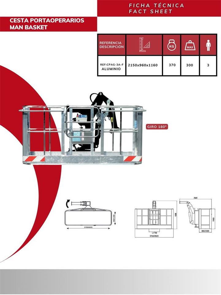 180º self-leveling aluminum man basket CPAG-3A-F - Навесное оборудование для Кранов-манипуляторов: фото 3 180º self-leveling aluminum man basket CPAG-3A-F - Навесное оборудование для Кранов-манипуляторов: фото 3
