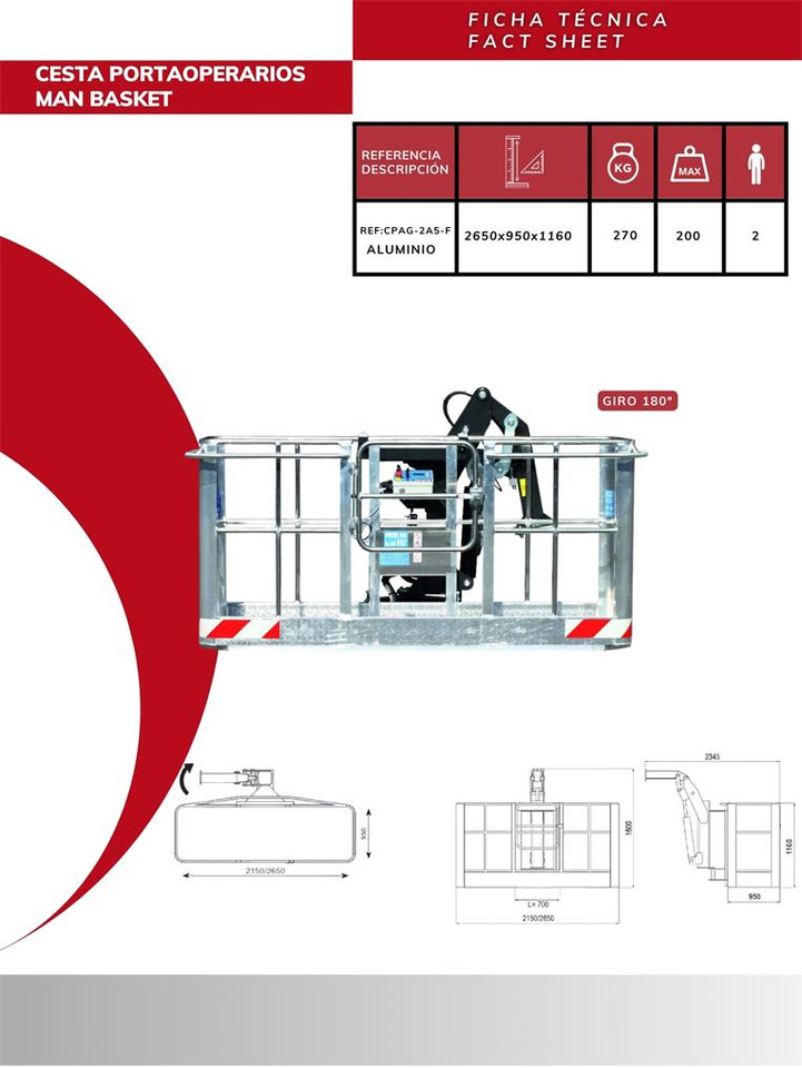 Aluminum self-leveling man basket with 180º rotati CPAG-2A5-F - Навесное оборудование для Кранов-манипуляторов: фото 3 Aluminum self-leveling man basket with 180º rotati CPAG-2A5-F - Навесное оборудование для Кранов-манипуляторов: фото 3