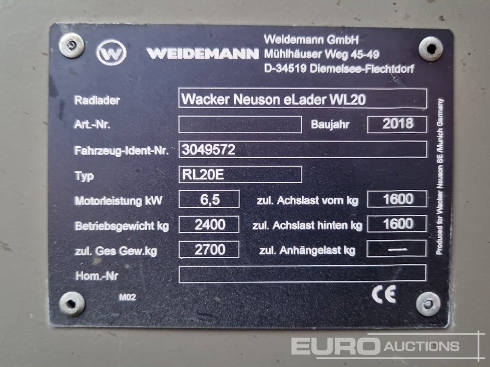 2018 Wacker Neuson WL20 - Колёсный погрузчик: фото 2 2018 Wacker Neuson WL20 - Колёсный погрузчик: фото 2