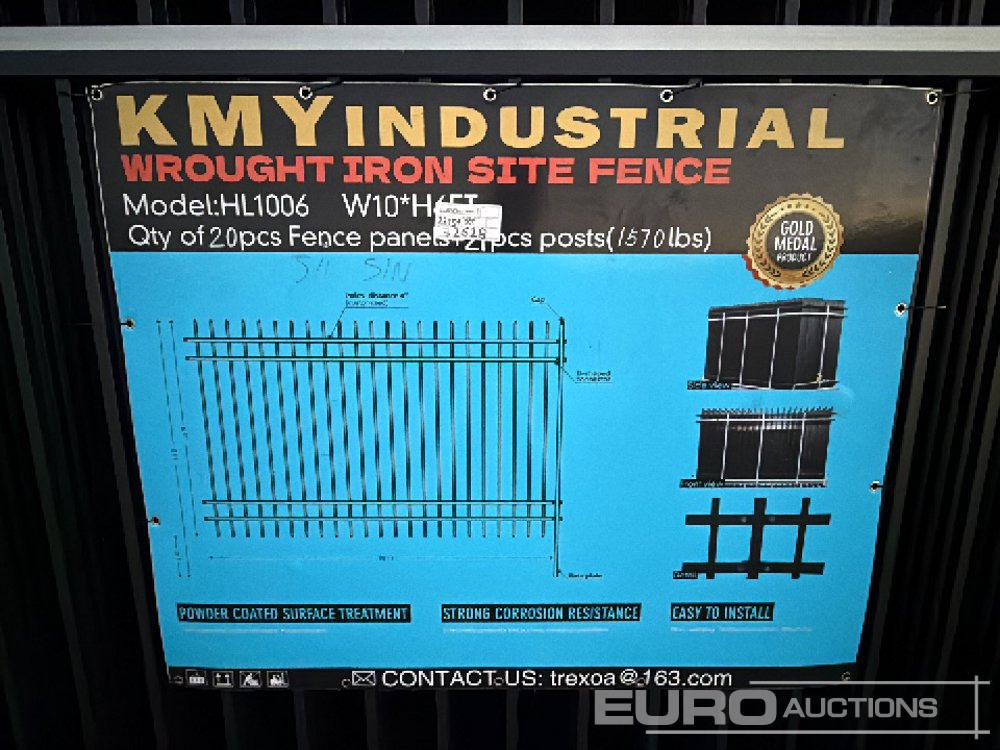 Новый Инструмент/ Оборудование Unused 2025 KMY Industrial Iron Site Fence, Qty (20 of) Fence Panels, (21 of) Posts (W10XH6') Powder Coated Surface: фото 7