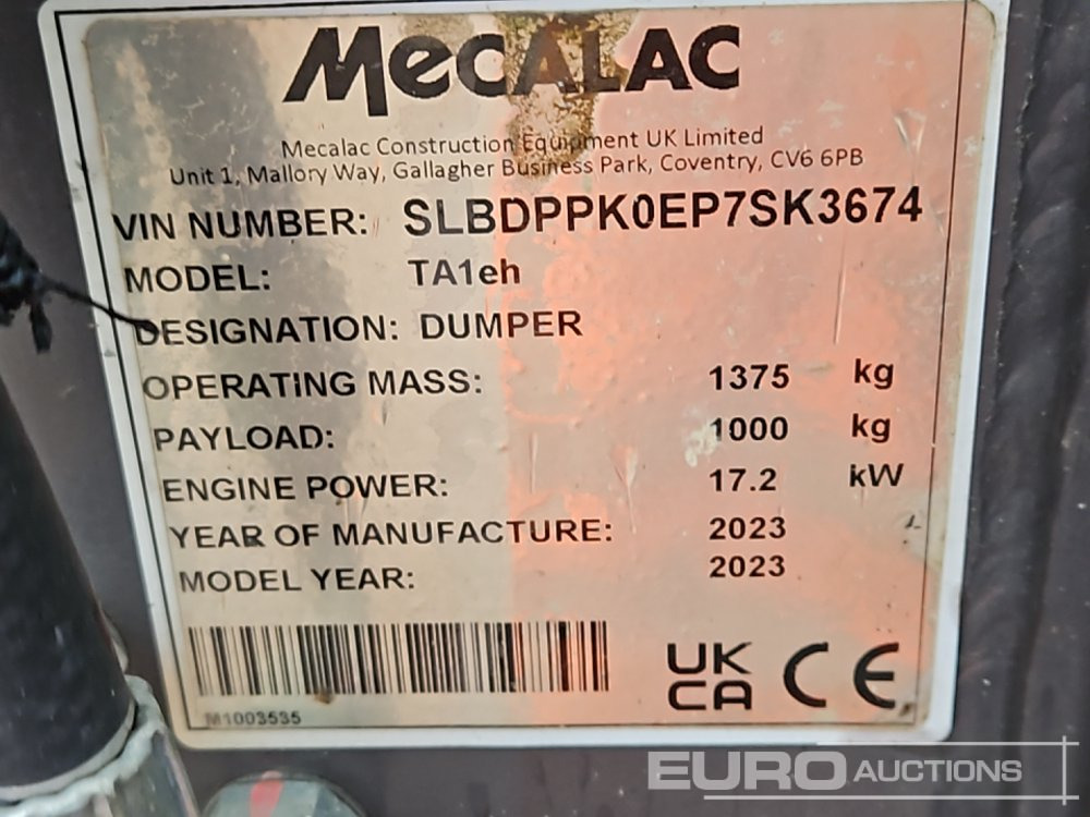 Мини-самосвал 2023 Mecalac TA1EH: фото 33